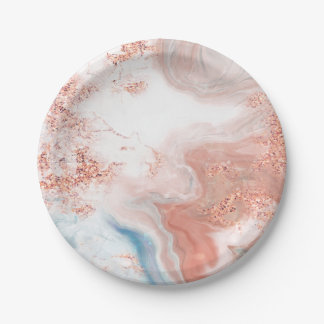 Prato De Papel Modern Abstract Agate Marble Rose Gold Foil Paper