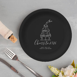 Prato De Papel Modern Black New Years Eve Party Paper Plate