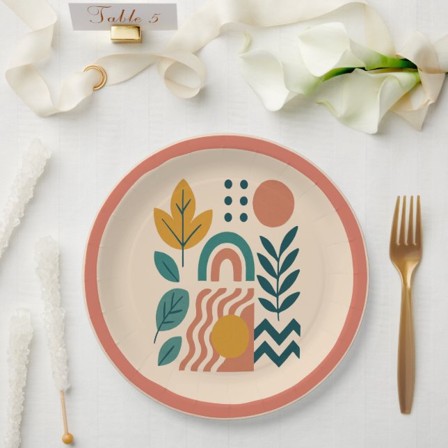 Prato De Papel Modern Boho Abstrato Nature Wall Art (Casamento)