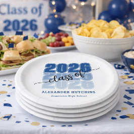 Prato De Papel Modern Bold Class 2026 Navy Blue Graduation Party