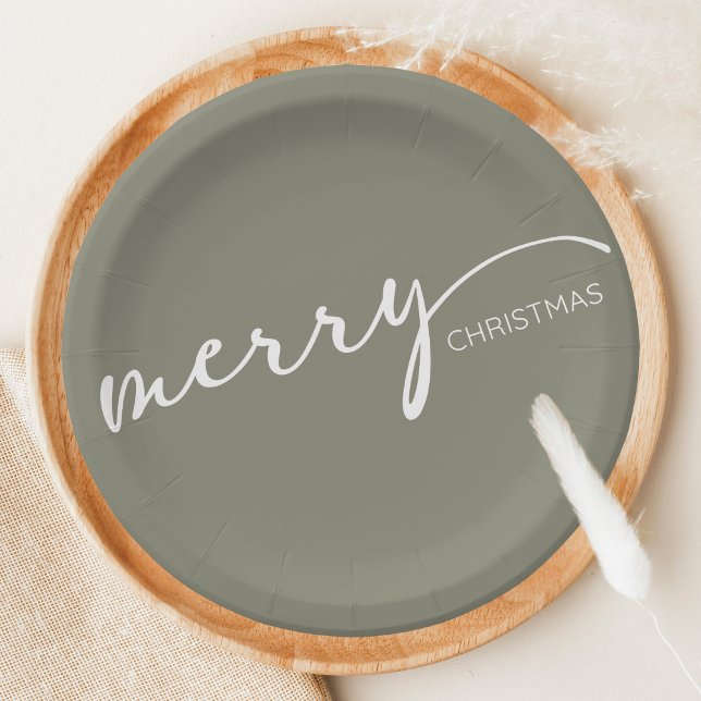 Prato De Papel Modern Christmas (Modern Merry Christmas Holiday Paper Plate)