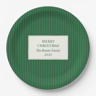 Prato De Papel Modern Christmas Minimal Holiday Green Stripes