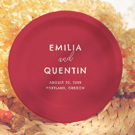 Prato De Papel Modern Colorful Cherry Red Retro Wedding