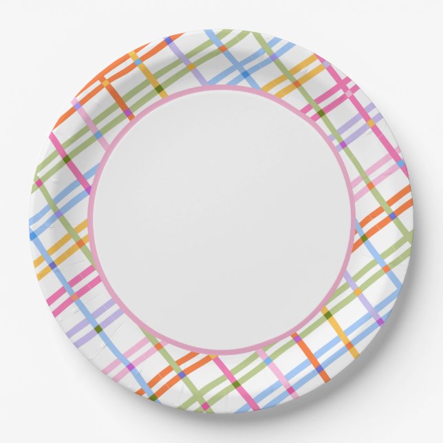 Prato De Papel Modern Colorful Plaid Baby Shower Theme (Frente)