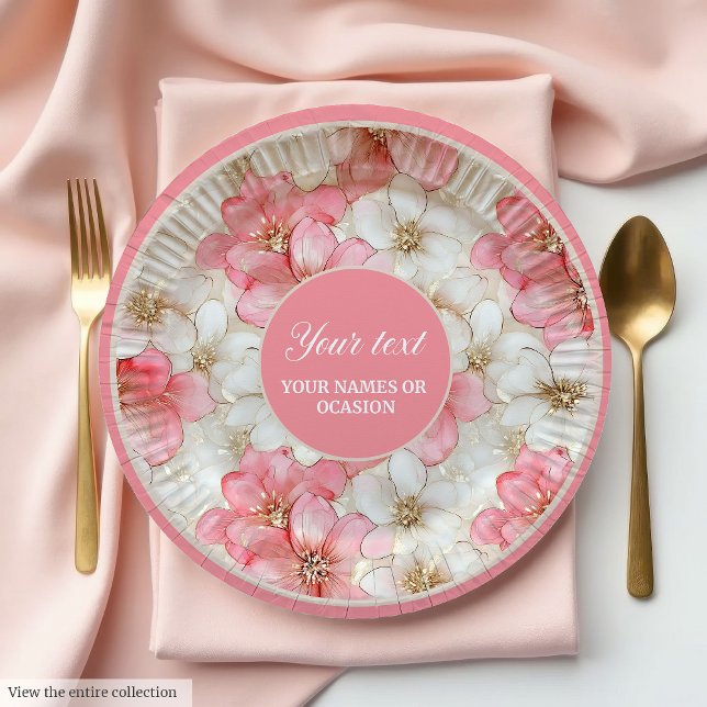 Prato De Papel Modern dusty pink and gold birthday plate design (Modern dusty pink and gold birthday plate design)