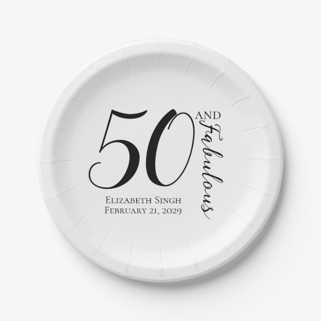 Prato De Papel Modern Fifty and Fabulous Bold 50th Birthday Party (Frente)