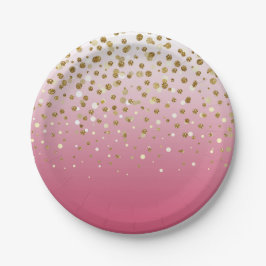 Prato De Papel Modern Girly gold glitter confetti Pink Gradient