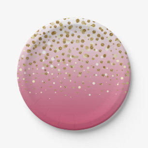 Prato De Papel Modern Girly gold glitter confetti Pink Gradient