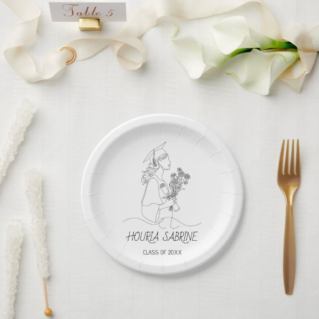 Prato De Papel Modern Graduation Black & white line art graduate  (Casamento)