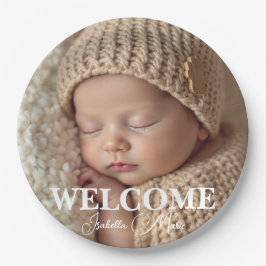 Prato De Papel  Modern Grey and White Photo Birth Announcement