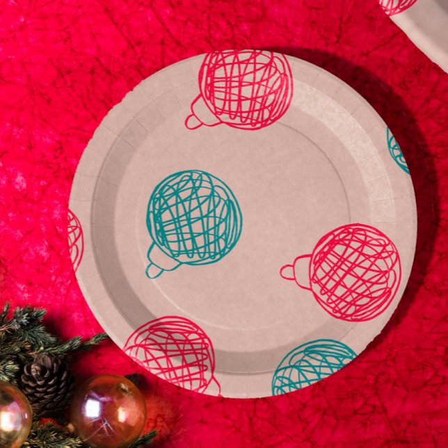 Prato De Papel Modern Hand-Drawn Christmas Ornaments Pattern  (Criador carregado)