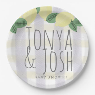 Prato De Papel Modern Lemon Wreath Citrus Yellow Cinza