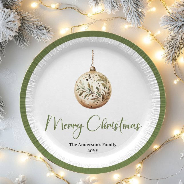 Prato De Papel Modern Minimal Christmas Custom Family Paper Plate (Modern Minimal Christmas Custom Family Paper Plates)