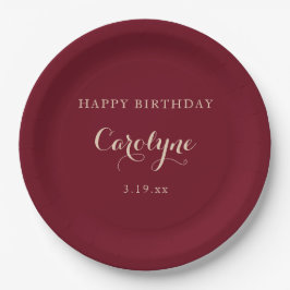 Prato De Papel Modern Minimalist Maroon Birthday