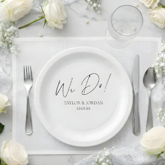 Prato De Papel Modern Minimalist We Do! Script Wedding Dinner