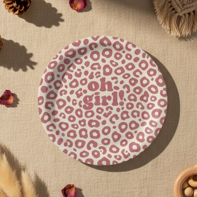 Prato De Papel Modern Pink Leopard Oh Girl! Baby Shower (Criador carregado)