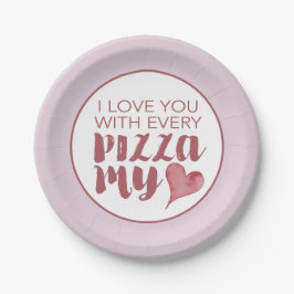 Prato De Papel Modern Pizza Meu Dia de os namorados Cardíaco