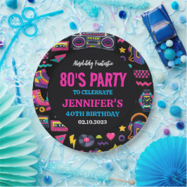 Prato De Papel Modern Retro Neon 80’s Birthday Party for Adults