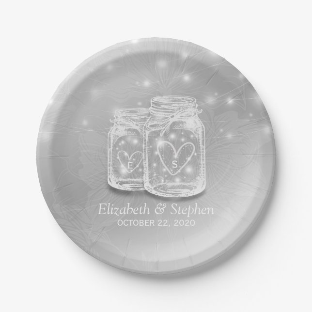 Prato De Papel Modern Silver Chic Weding Mason Jars String Light (Frente)