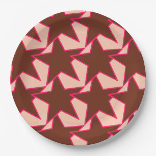 Prato De Papel Modern Star Geometric - Chocolate e pêssego