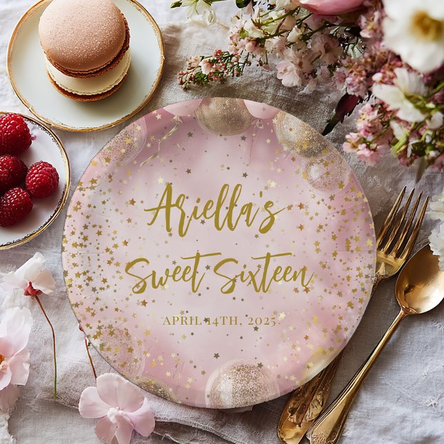 Prato De Papel Modern sweet 16 pink gold balloons (Criador carregado)