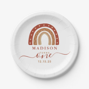 Prato De Papel Modern Terracotta Boho Rainbow Birthday