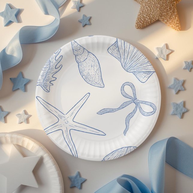 Prato De Papel Modern Under The Sea You Soon Blue Baby Shower (Criador carregado)