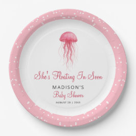 Prato De Papel Modern Watercolor Pink Jellyfish Girl Baby Shower