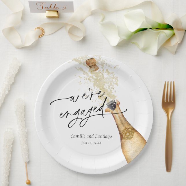Prato De Papel Modern We're Engaged  Party Paper Plate (Casamento)