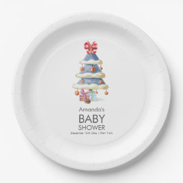 Prato De Papel Modern Winter Bow Christmas Tree Baby Shower