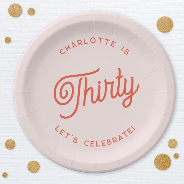 Prato De Papel Moderno 30 30 Aniversário (30th Thirtieth birthday personalized party paper plates)