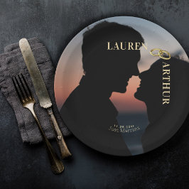 Prato De Papel Moderno Casamento Minimalista Ultra Chic com Foto