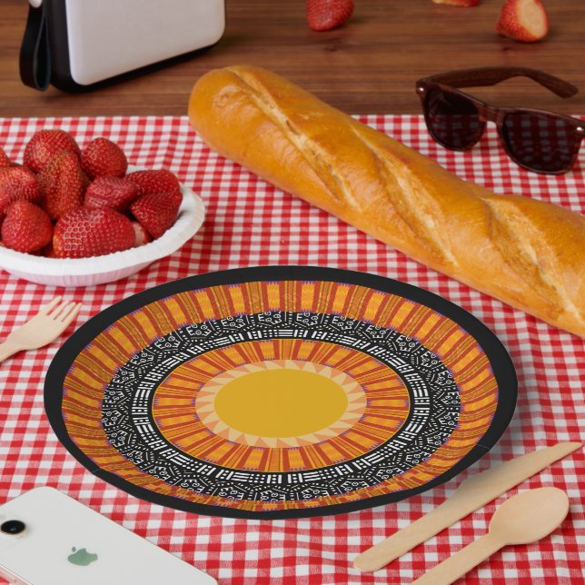 Prato de Papel Moderno com Estampa de Kente Mudclo (Piquenique)