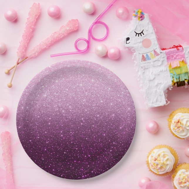 Prato De Papel Moderno cor-de-rosa - padrão brilhante ombre (Festa)