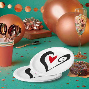 Prato De Papel Moderno do Coração Vermelho e Abstrato Negro Român