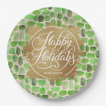 Moderno e Dourado Faux Foil Happy Holidays Green