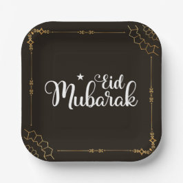 Prato De Papel Moderno Eid Mubarak Black Eid Plates