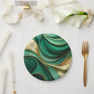Prato De Papel Moderno Elegante, Verde-Natal e Dourado