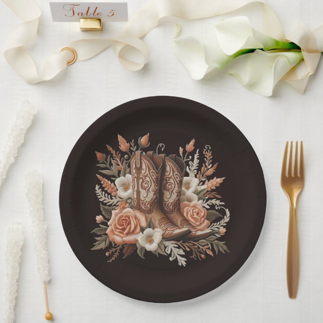 Prato De Papel Moderno País Elegante - Flores Ocidentais (Casamento)