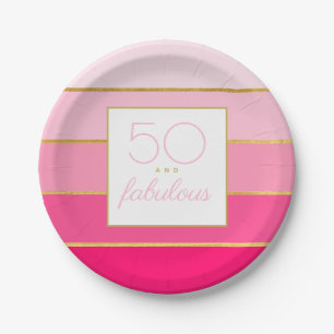Prato De Papel Moderno Rosa Quente e Dourado 50 anos e fabuloso a