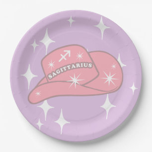 Prato De Papel Moderno Sagitário Zodiac Cowgirl Hat Lilac