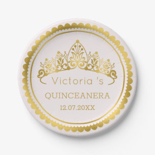 Prato De Papel Moderno, tiara Quinceanera do ouro
