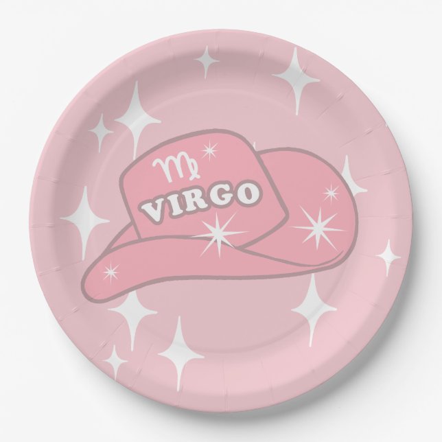 Prato De Papel Moderno Virgo Zodiac Pink Cowgirl Festa Hat (Frente)