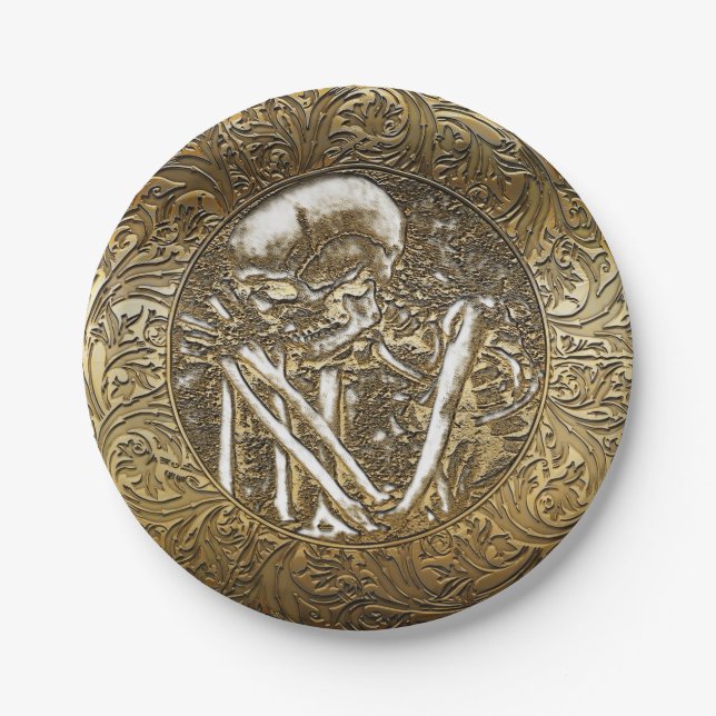 Prato De Papel Moeda de Tesouro Vintage Caveira de Esqueleto Dour (Frente)