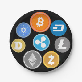 PRATO DE PAPEL MOEDAS DE CRIPTOMOEDA