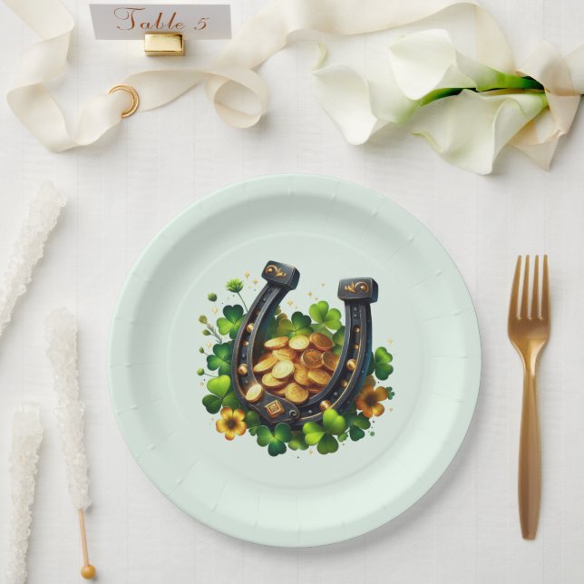 Prato De Papel Moedas Douradas e Fecho de Ferradura Sortudo (Casamento)