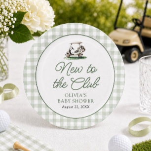 Prato De Papel Moldura Verde Sage Golf Novo no Clube Chá de Bebê