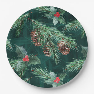 Prato De Papel Molho de Natal em aquarela com cones 