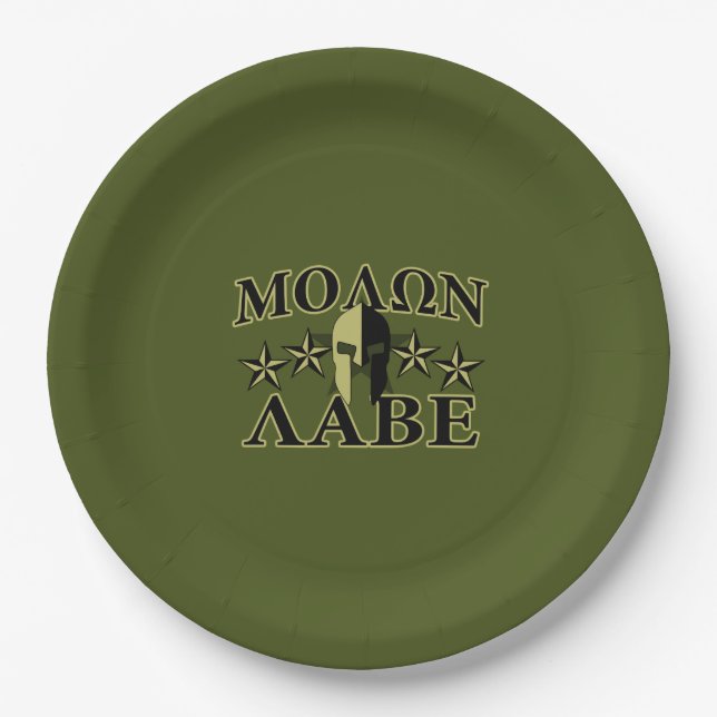 Prato De Papel Molon Labe Spartan 5 estrelas Olive Green (Frente)