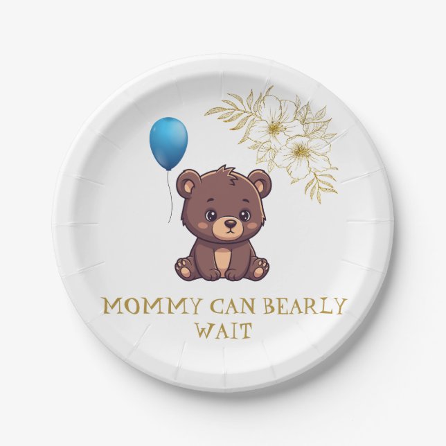 Prato De Papel MOMMY CAN BEARLY WAIT cute girl bearly Baby bodysu (Frente)